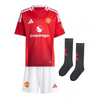 Camisa de Futebol Manchester United Alejandro Garnacho #17 Equipamento Principal Infantil 2024-25 Manga Curta (+ Calças curtas)